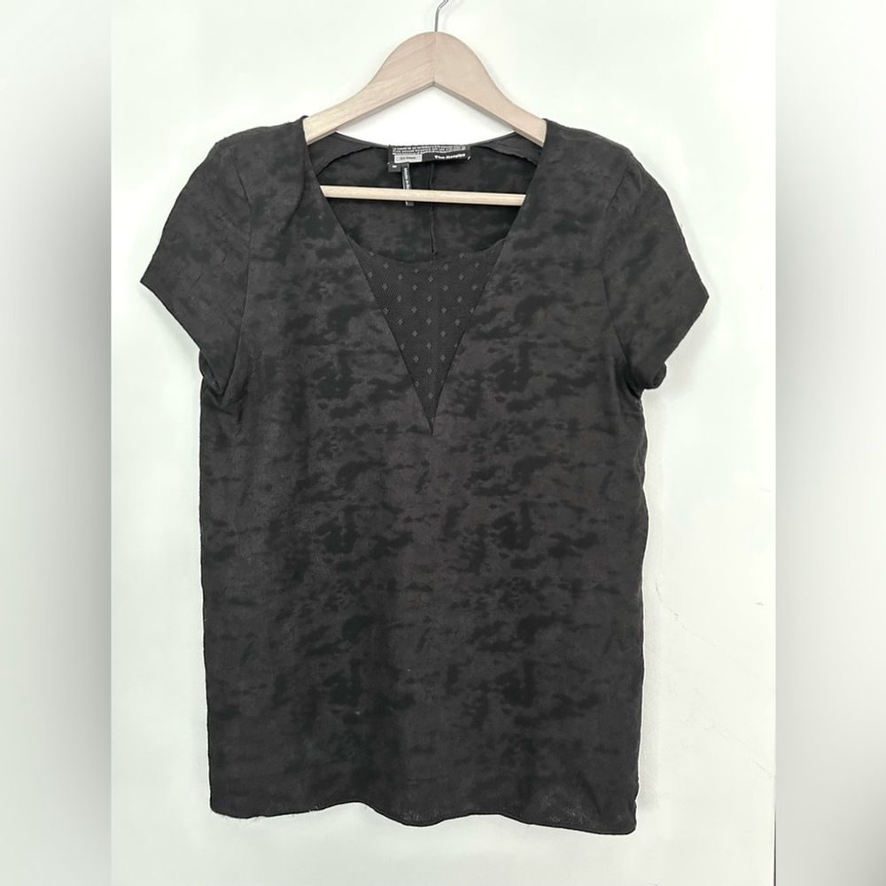 The kooples Black Short Sleeve Women's Top blouse lace medium